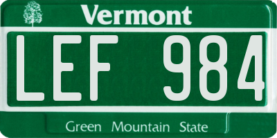VT license plate LEF984