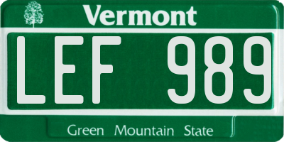 VT license plate LEF989