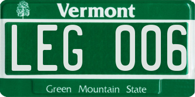 VT license plate LEG006