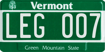 VT license plate LEG007