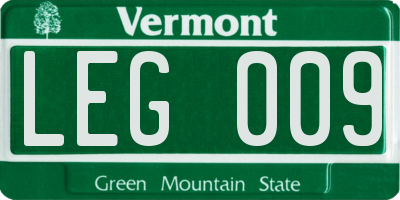 VT license plate LEG009