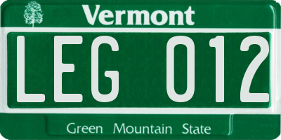 VT license plate LEG012