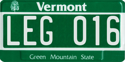 VT license plate LEG016