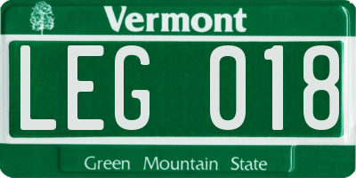 VT license plate LEG018
