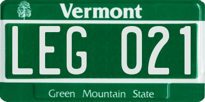 VT license plate LEG021
