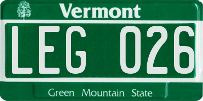 VT license plate LEG026