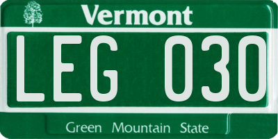 VT license plate LEG030