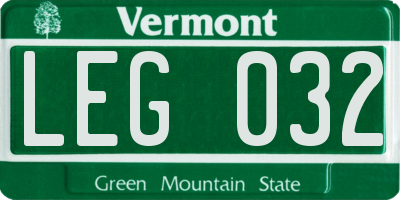 VT license plate LEG032