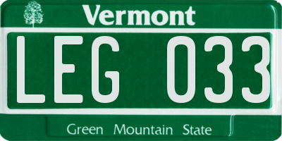 VT license plate LEG033