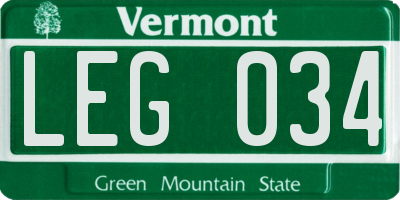 VT license plate LEG034