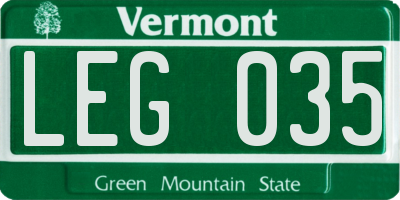 VT license plate LEG035