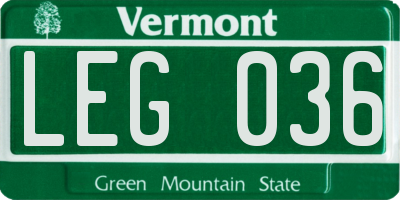 VT license plate LEG036