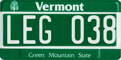 VT license plate LEG038