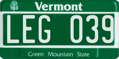 VT license plate LEG039