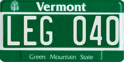 VT license plate LEG040