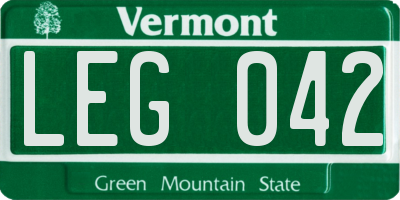 VT license plate LEG042