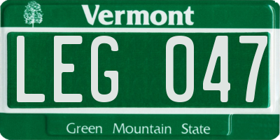 VT license plate LEG047