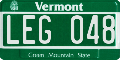 VT license plate LEG048
