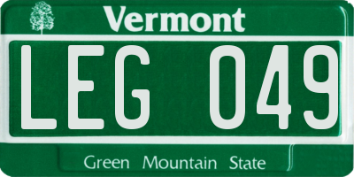VT license plate LEG049