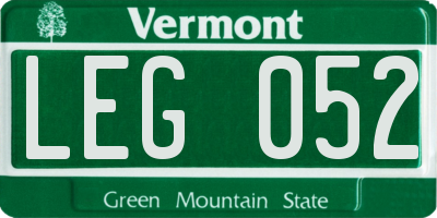 VT license plate LEG052