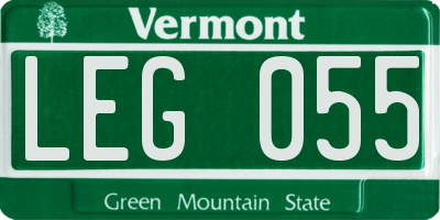 VT license plate LEG055