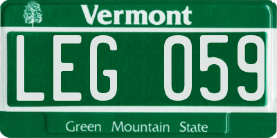 VT license plate LEG059
