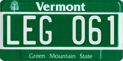 VT license plate LEG061