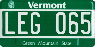 VT license plate LEG065