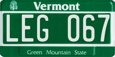 VT license plate LEG067