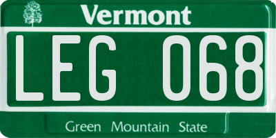 VT license plate LEG068