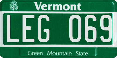 VT license plate LEG069