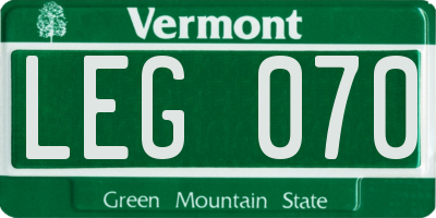 VT license plate LEG070