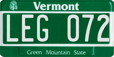 VT license plate LEG072