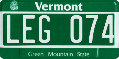 VT license plate LEG074