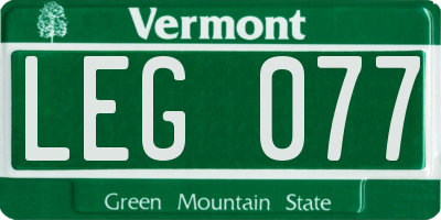 VT license plate LEG077