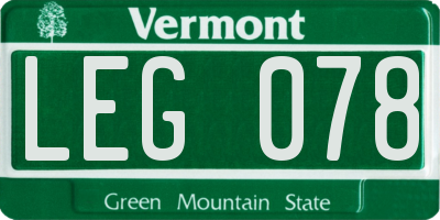 VT license plate LEG078