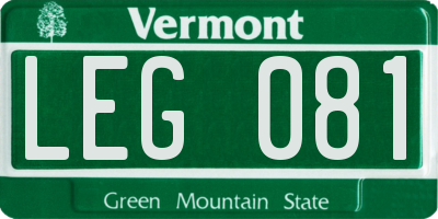 VT license plate LEG081