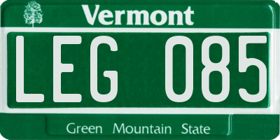 VT license plate LEG085