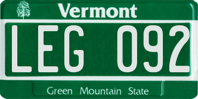 VT license plate LEG092