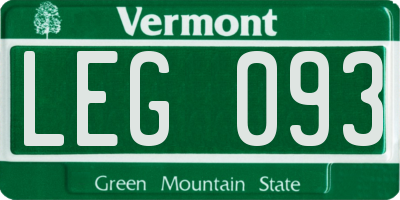 VT license plate LEG093