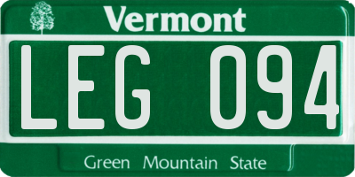 VT license plate LEG094