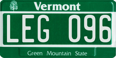 VT license plate LEG096