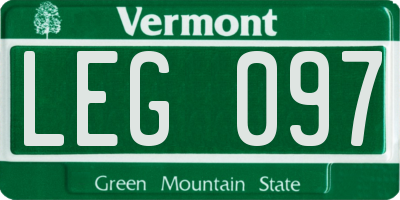 VT license plate LEG097