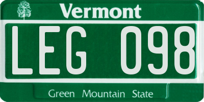 VT license plate LEG098