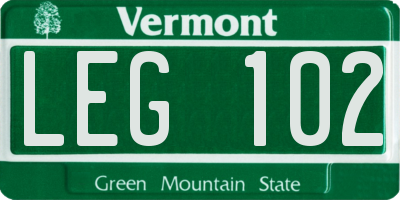 VT license plate LEG102