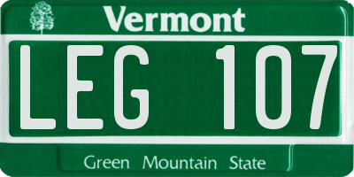 VT license plate LEG107