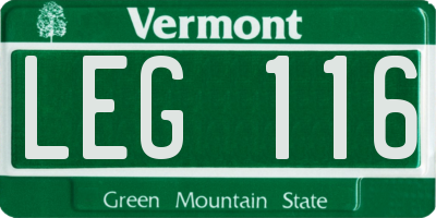 VT license plate LEG116