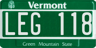 VT license plate LEG118