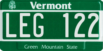 VT license plate LEG122