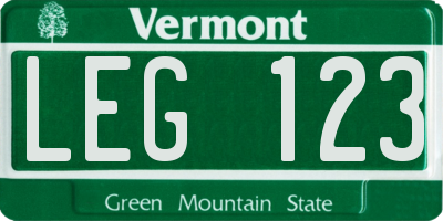 VT license plate LEG123
